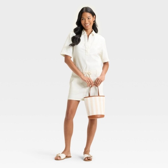 White Short-Sleeve Drop-Waist Drawstring Mini Dress from Universal Thread -NWT - Picture 1 of 7